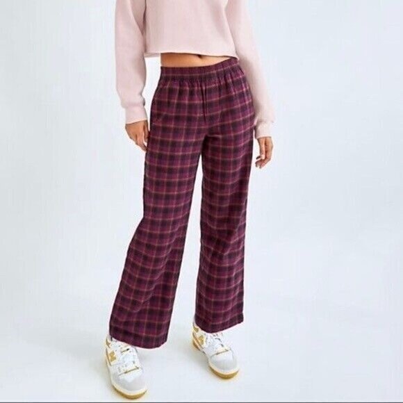 Aritzia Pants - Tna Aritzia Oakwood Organic Cotton Flannel Plaid Pull On Pants Purple